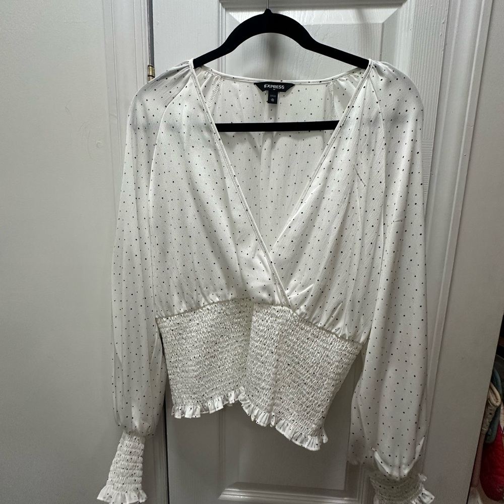 Express Ivory Polka Dot Blouse